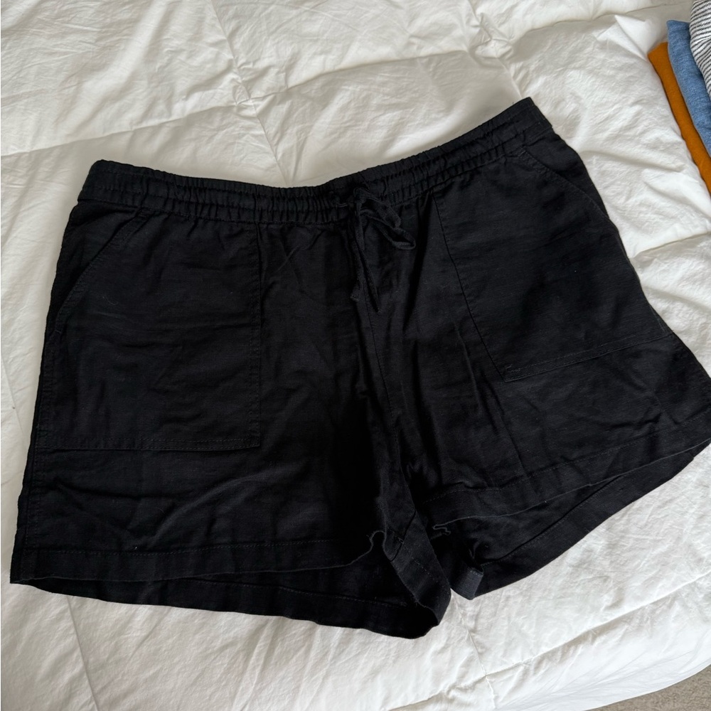 NWT J.Crew Linen Blend Drawstring Shorts Large Black